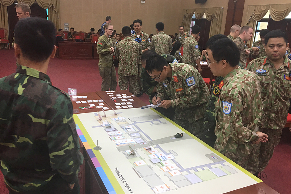 VPA staffs study the layout of the Bentiu Level 2 Hospital.