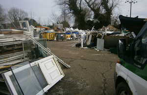 Piles of waste which were illegally stored at Fairfield Garage in Hilgay, Norfolk