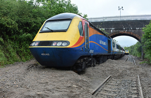 The rear of the train after further aggregate washed-out from the cutting slope after the train had stopped