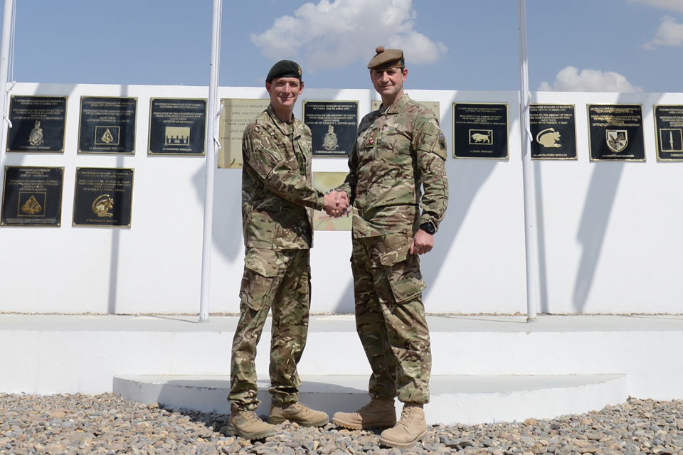 Brigadier Bob Bruce (right) hands over to Brigadier Rupert Jones