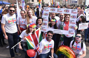 Embassy staff marched to support the promotion of diversity and respect for LGBTI rights in Chile.