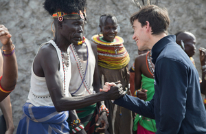 International Development Secretary Rory Stewart greets a community member in Loiyangalani, Kenya. Picture: Will Crowne/DFID