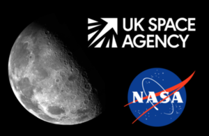Image of the Moon and UK Space Agency and NASA logos