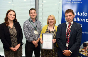 Image shows Rebecca Johnson (judge) Local Government Association; Phil Taylor of Morrisons; Helen Atkinson of Wakefield Council; and David Lovell (judge), OPSS.