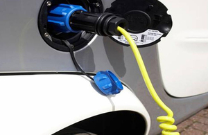 Picture of an electric car being charged.