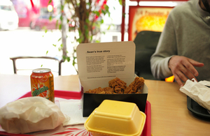 A chicken box with #knifefree messaging.