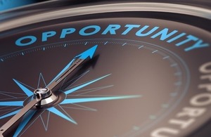 Abstract image about business opportunity: word opportunity and compass pointing to the word