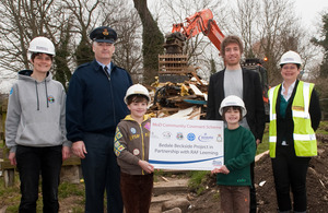 Supporters of the Bedale Beckside Project: (from left) Scout leader Marie Wilson, Wing Commander John Crenell, Acting Station Commander at RAF Leeming, Laura and Hannah Wilson, James Newton, from Native Architects, and Mrs Anne Sing [Picture: