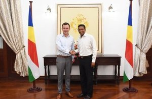 British High Commissioner to Seychelles Patrick Lynch with President of the Republic of Seychelles, Mr Danny Faure
