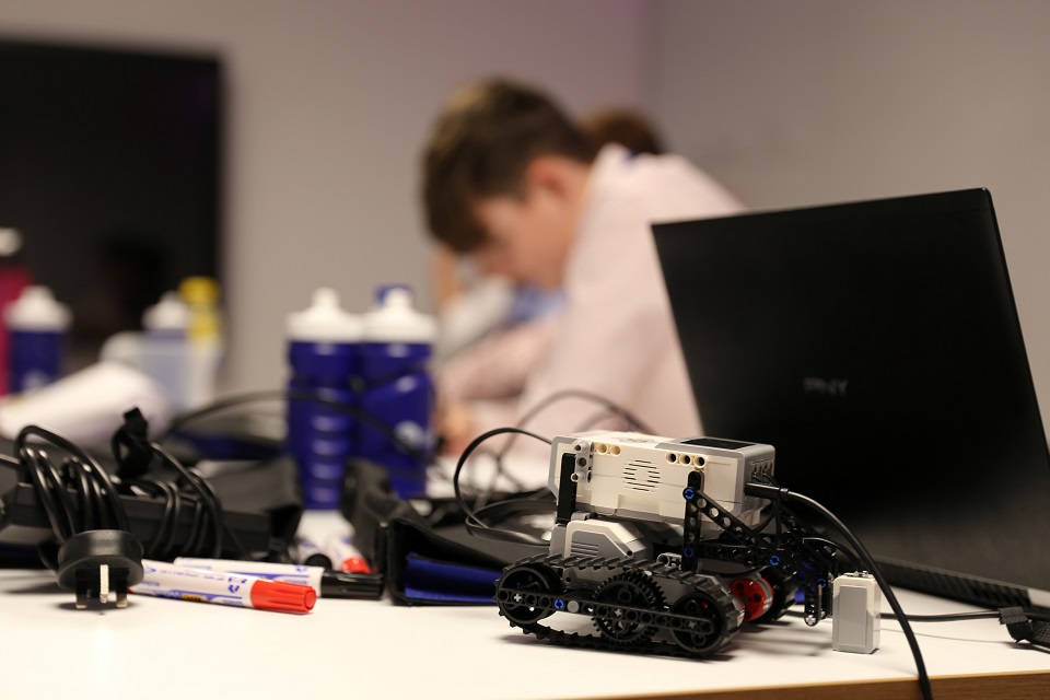 The small robot vehicle on the table was used by the work experince students to practice with.