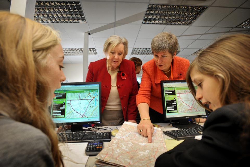 Baroness Hanham in a geography lesson