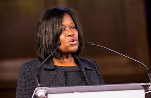 Photograph of Jacky Wright speaking at a podium