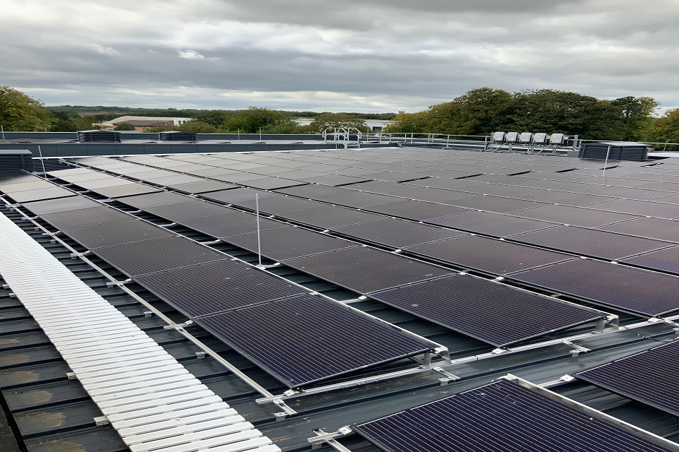 Image that shows the solar panels installed on the roof of the new buildings. 