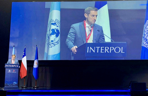 Presentation by Brett Greenwood from the UK delegation attending the 88th Interpol General Assembly in Chile