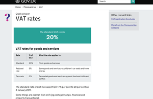 VAT rates on GOV.UK