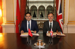 Minister of State for the Middle East and North Africa, Dr Andrew Murrison and Moroccan Foreign Minister, Nasser Bourita sitting next to each other.