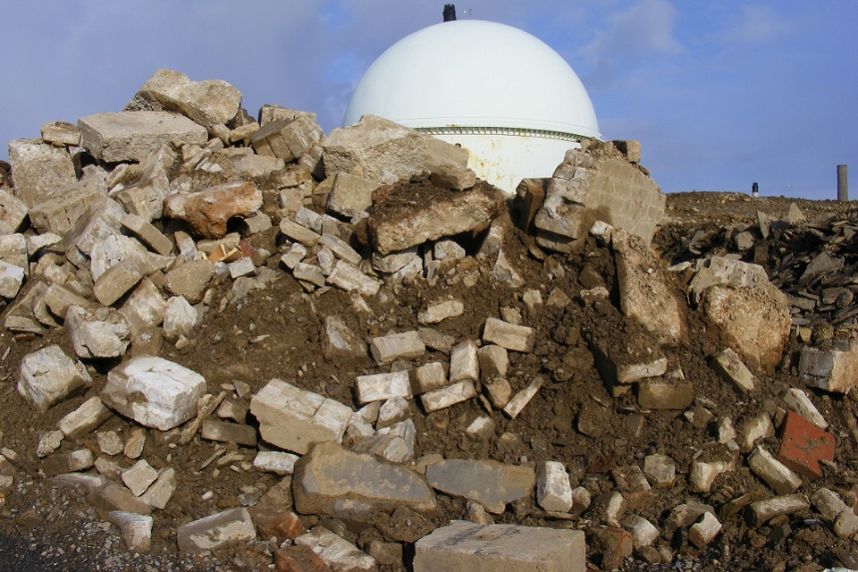 Large quantities of concrete rubble outside Dounreay's Fast Reactor