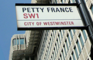 signpost stating Petty France SW1