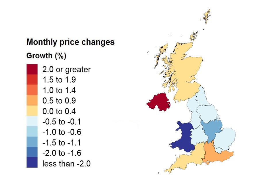 A heat map showing price changes by country and government office region.