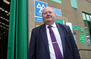 Eric Pickles outside Wandsworth MOT centre