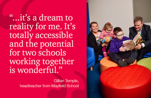 Children at Mayfield school and quote from Gillian Temple, headteacher.
