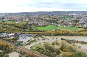 Aerial photo showing flooding at Woodhouse Washlands Nature Reserve, South Yorkshire