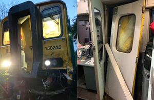 Photographs showing damage to the train following the collision (images courtesy of Network Rail)