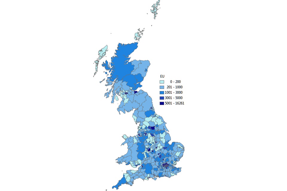 Most registrations are shown to be in London, and other large urban areas