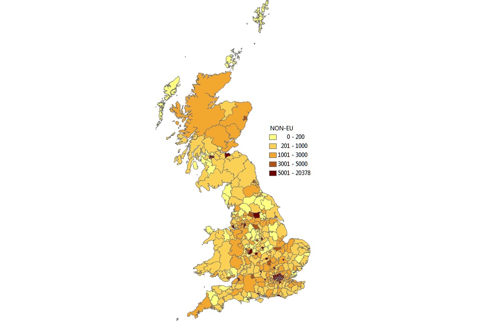 Most registrations are shown to be in London, and other large urban areas