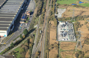 Aerial photograph showing the railway at Margam (image courtesy of Network Rail)