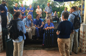 Members of the UK Emergency Medical Team in Samoa attend a briefing with their Australian counterparts. Picture: UK EMT
