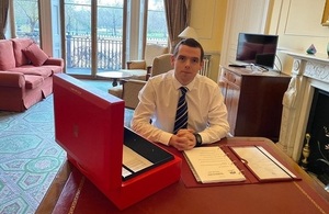 Douglas Ross with his ministerial box at Dover House in London