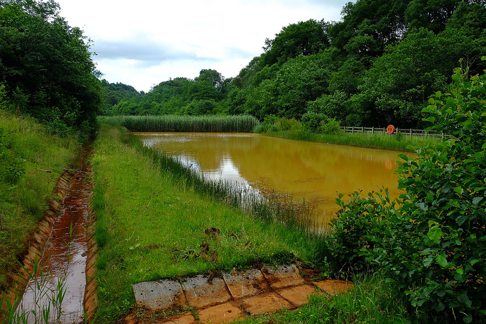 One of the settlement ponds at the Coal Authority's Taff Merthyr mine water treatment scheme.