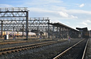 Tyseley depot showing rail, gantries and maintenance facilities (the trains shown were not those involved in the accident)