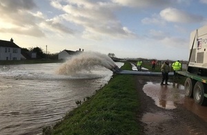 Environment Agency teams operating high volume pumps on Currymoor in the south west over the past few days to help reduce water levels.