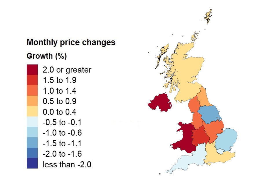 A heat map showing price changes by country and government office region.