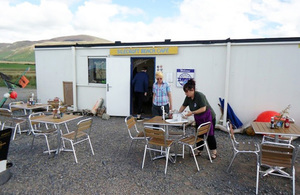 Sal Millar, café operator Sam Burns, outside Silecroft Beach Café.