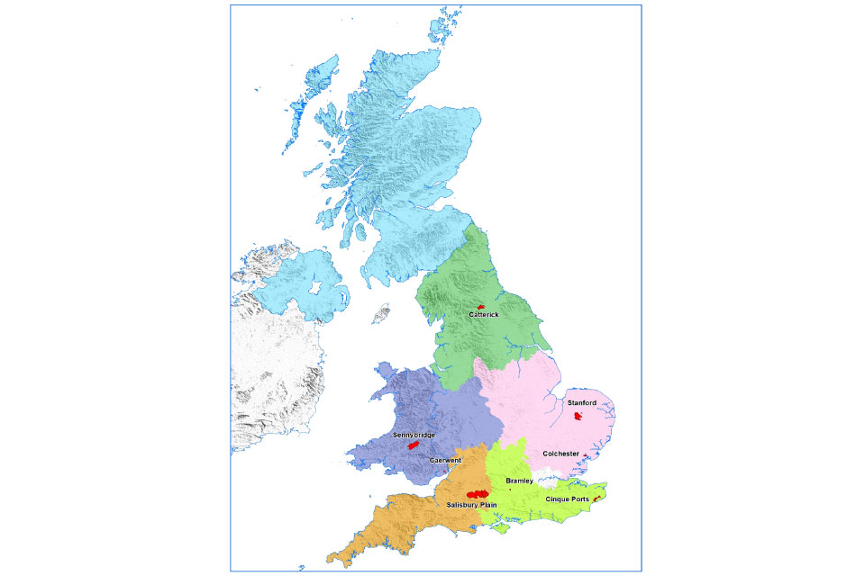 A map of the UK shows Ash dieback locations. These include Catterick, Stanford, Salisbury Plain and Colchester.