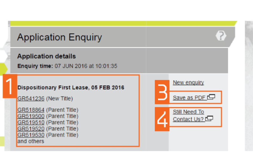 Application Enquiry steps 1, 3 and 4