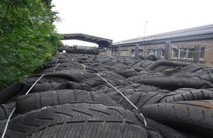 The Environment Agency found more than 1,300 tonnes of tyres being stored.