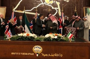 Minister for Middle East Dr Andrew Murrison and Deputy Foreign Minister Khaled Al-Jarallah signing the JSG action plan