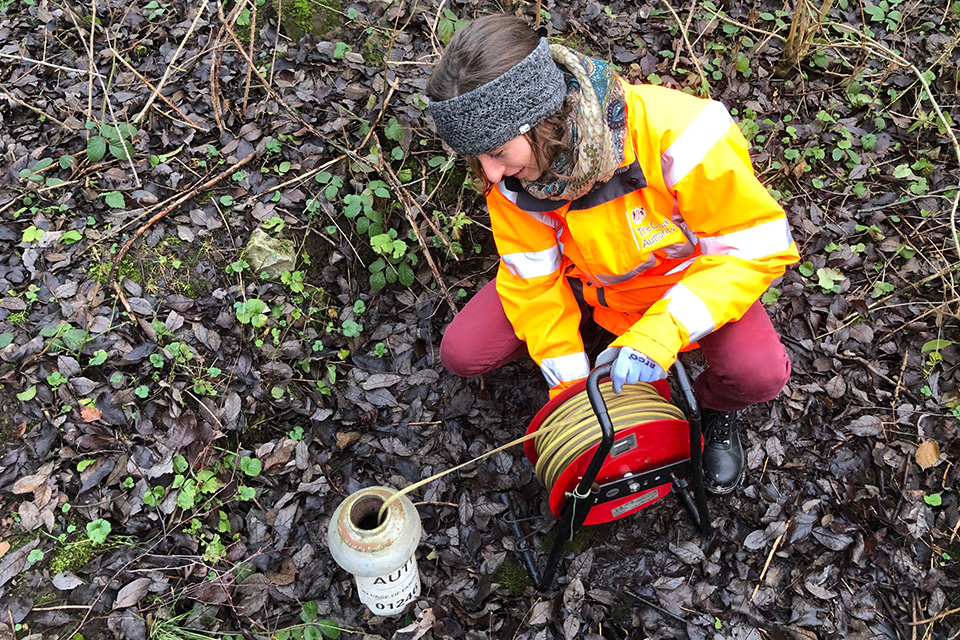 Mylène Receveur, our placement PhD student, trying her hand for the first time at recording water levels and collecting critical data before our Hartington pumping test.