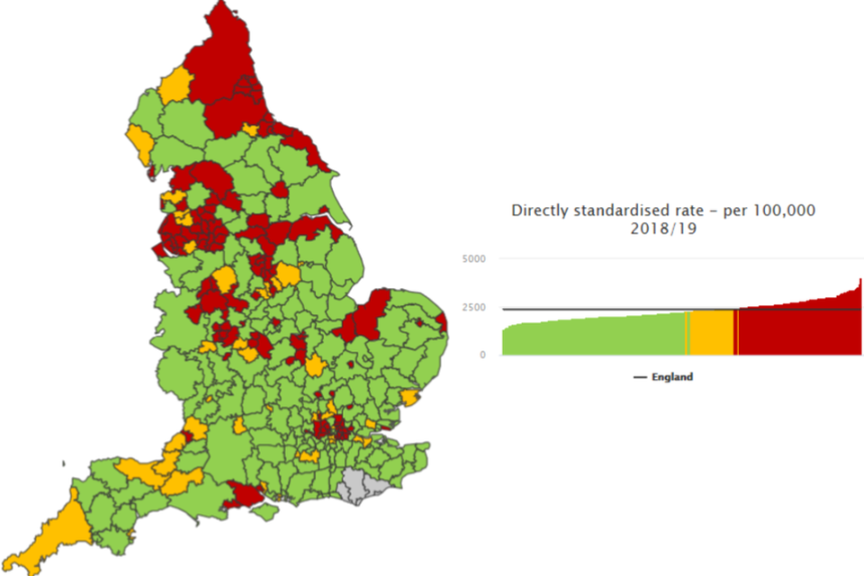 Figure 2: Admissions for alcohol-related conditions (Broad), district and unitary authorities, 2018/19