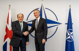 Defence Secretary Ben Wallace (l) and NATO Secretary General Jens Stoltenberg (r) meet at NATO HQ