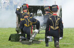 A King's Troop Royal Horse Artillery gun fires during the 41-gun salute [Picture: Sergeant Jez Doak, Crown copyright]