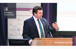 Minister for the Armed Forces, James Heappey speaking at the RUSI Conference.