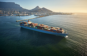 Container ship off the coast of Cape Town, South Africa