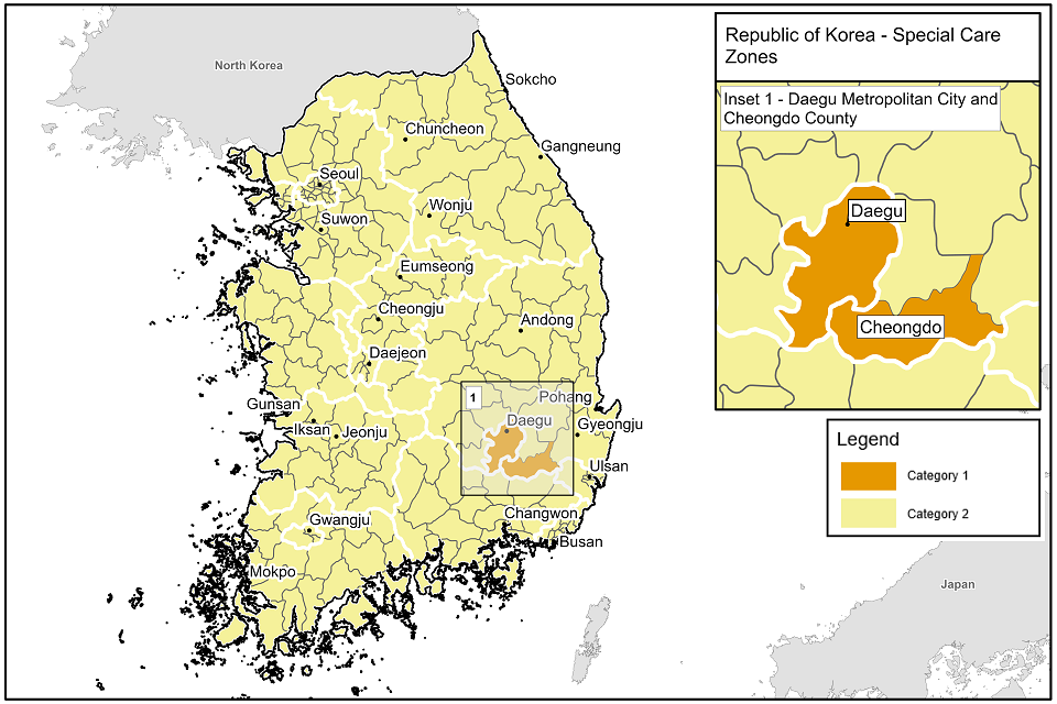 Map of specified areas in Republoic of Korea