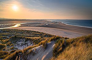 Panoramic image beach and coastline, Northumberland UK