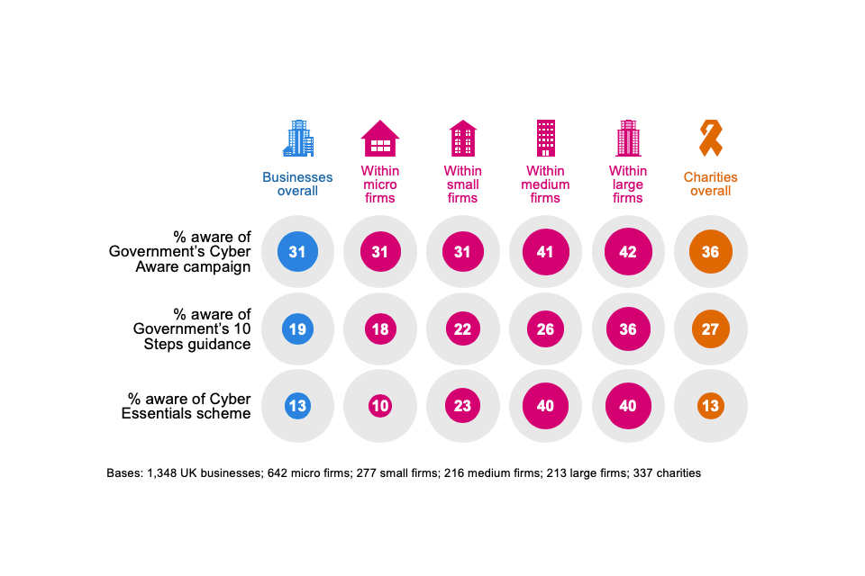 Figure 3.6: Percentage of organisations aware of the following government initiatives, guidance or communication campaigns